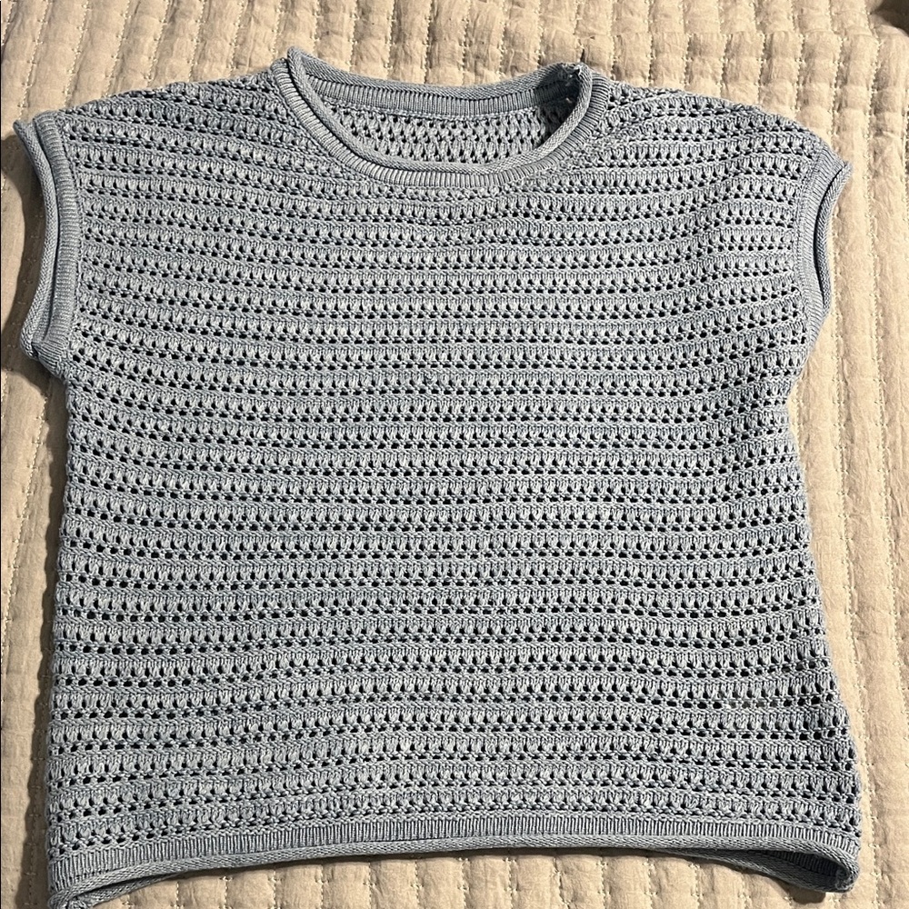 Light Blue Crochet Knit Top